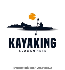 Kayaking sport logo design template