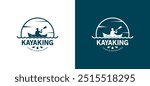 Kayaking sport logo, vector illustration of a man rowing a boat with a natural ocean feel