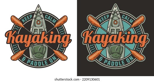 Kayaking sport print. Rafting on kayak on the river among the mountains