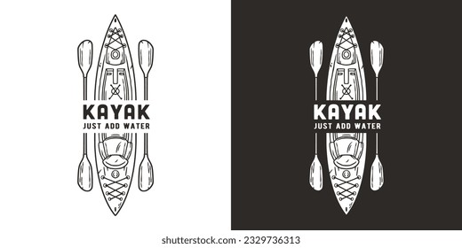 Kayaking sport print. Rafting on kayak on the river among the mountains