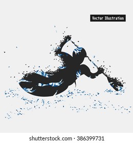 Kayaking. Vector eps10 illustration. Particle divergent composition