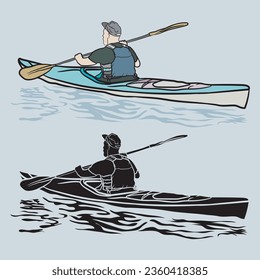Kayaking Vector Graphics Illustration Drawing
