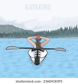 Kayaking Vector Graphics Illustration Drawing
