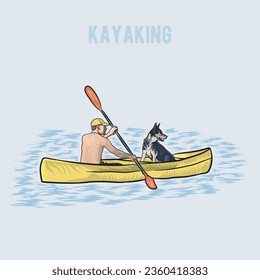 Ilustración gráfica de vectores de Kayak con perro de mascota