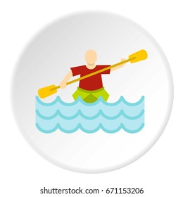 Kayaking water sport, icon in flat circle isolated vector illustration for web