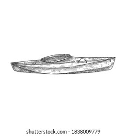 Kayaking Water Sports Abstract Illustration Template. Hand Drawn Kayak or Canoe Boat Sketch Doodle. Isolated.