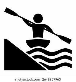 kayaking, weir on the river, place to anchor, water sport, activity, black icon, symbol, vector