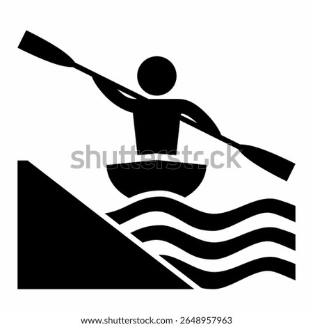 kayaking, weir on the river, place to anchor, water sport, activity, black icon, symbol, vector