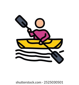 Kayakking with man rowing boat icon vector isolated on white background for your web and mobile app design, Kayak logo concept