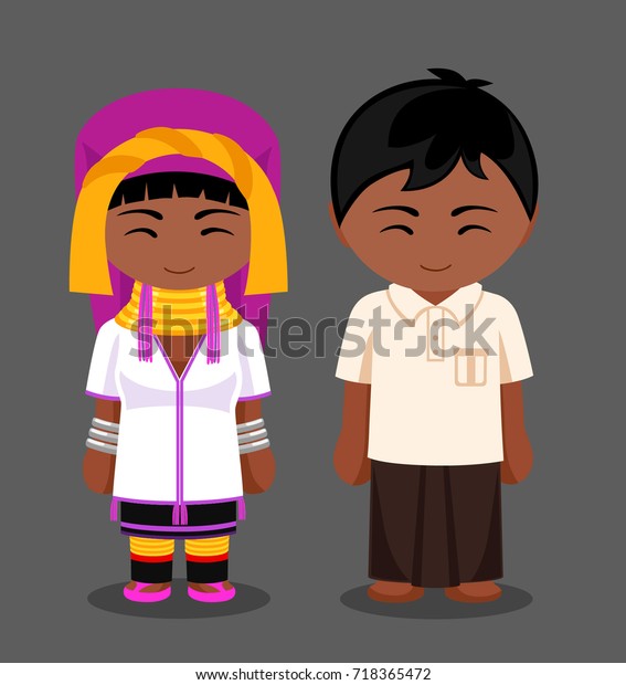 Kayan Tribe Traditional Costume Man Woman Stock Vector (royalty Free 