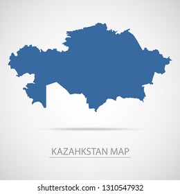 Kazahkstan map. Blue Kazahkstan map and Country name . Vector map on gray background.