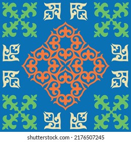 Kazakh asian nomad pattern with abstract tribal tiles in traditional oriental style, arabesque, steppe folk, carpet.