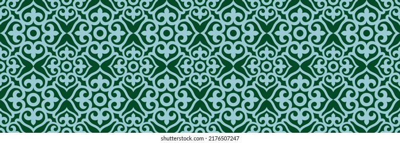 Kazakh asian nomad pattern with abstract tribal tiles in traditional oriental style, arabesque, steppe folk, carpet.