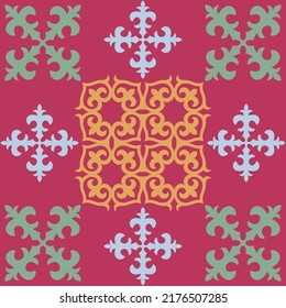 Kazakh asian nomad pattern with abstract tribal tiles in traditional oriental style, arabesque, steppe folk, carpet.