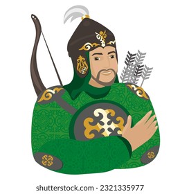 
Kazakh batyr. Kazakh ornament. Vector illustration.