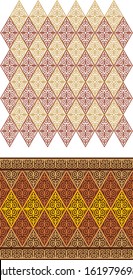 Kazakh carpet ornaments. Seamless traditional patterns of Kazakhs. Background, texture, design life of nomads. Ancient Turkic ornaments. Customs and traditions of Kazakhstan. Decorative art of nomads