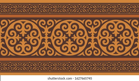 Kazakh carpet ornaments. Seamless traditional patterns of Kazakhs. Background, texture, design life of nomads. Ancient Turkic ornaments. Customs and traditions of Kazakhstan. Decorative art of nomads