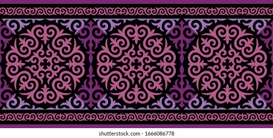 Kazakh carpet ornaments. Traditional patterns of Kazakhs. Background, texture, design life of nomads. Ancient Turkic ornaments. Art, customs and traditions of Kazakhstan. Decorative art of nomads