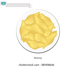 Kazakh Cuisine, Boortsog or Deep Fried Butter Cookies of Various Shapes Often Served with Honey. One of Most Popular Dish in Kazakhstan.