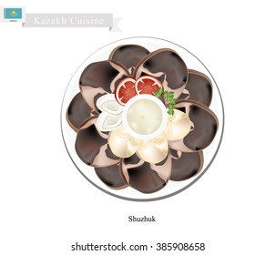 Kazakh Cuisine, Shuzhuk or Spicy Horse Meat Sausage with Salt, Cumin, Sumac, Garlic and Pepper. One of Most Popular Dish in Kazakhstan.