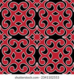 Kazakh ethnic ornament. Vector red ornaments pattern on a black background.Seamless pattern.