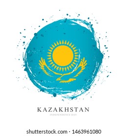 Kazakh flag in the form of a large circle. Vector illustration on white background. Brush strokes drawn by hand. Independence Day of Kazakhstan.