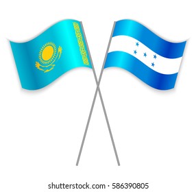 Kazakh and Honduran crossed flags. Kazakhstan combined with Honduras isolated on white. Language learning, international business or travel concept.