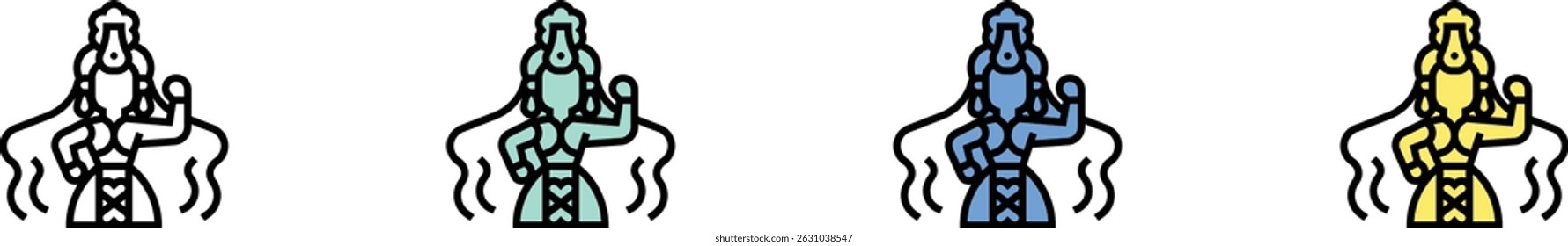 kazakh icon. Outline, Green, Blue and Yellow Style Design Isolated On White Background