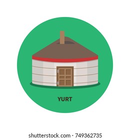 Kazakh, Kyrgyz and Mongolian yurt vector flat icon, nomadic house of Asian peoples