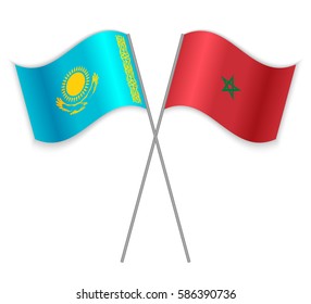 Kazakh and Moroccan crossed flags. Kazakhstan combined with Morocco isolated on white. Language learning, international business or travel concept.