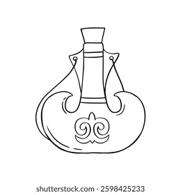 Kazakh national bottle for kumys, ayran and water Torsyk line art vector illustration