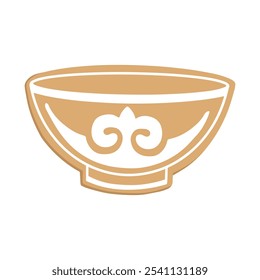 Kazakh national Bowl Piala gingerbread cookie for Happy new year. Hand drawn vector Kazakhstan element, ornament. Winter illustration for greeting card, poster, internet post