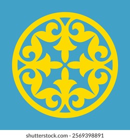 Kazakh national circle pattern black-white. Vector illustration frame design of Kazakhstan flag and pattern. Turk circle pattern, kazakhstan flag colors