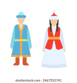 Kazakh national costumes men and women vector illustration. Simple and minimalistic icons of Kazakh national costumes