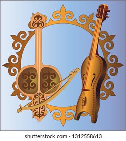 Kazakh national musical instruments, vector set for design.