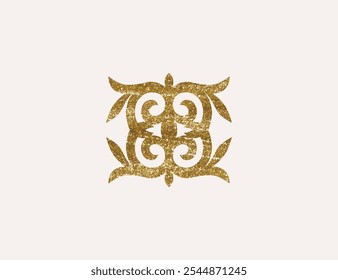 Ornamento nacional cazaque com textura dourada. Vetor elemento moderno isolado no fundo branco. Elemento floral abstrato da Ásia Central do padrão nacional.