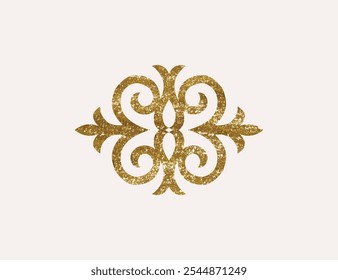 Kazakh national ornament with gold texture. Vector modern element isolated on white background. Central Asia floral abstract element of the national pattern.