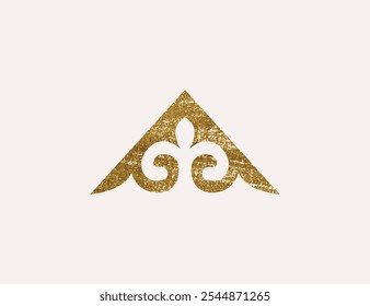 Kazakh national ornament with gold texture. Vector modern element isolated on white background. Central Asia floral abstract element of the national pattern.