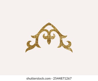 Kazakh national ornament with gold texture. Vector modern element isolated on white background. Central Asia floral abstract element of the national pattern.