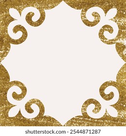 Kazakh national ornament with gold texture. Vector modern element isolated on white background. Central Asia floral abstract element of the national pattern.