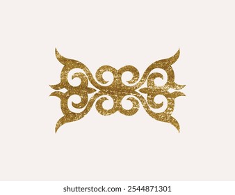 Kazakh national ornament with gold texture. Vector modern element isolated on white background. Central Asia floral abstract element of the national pattern.