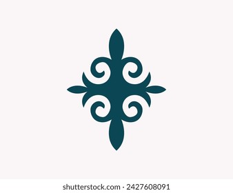 Kazakh national ornament. Vector ethnic isolated element on pale background. Asian floral abstract element of the national pattern