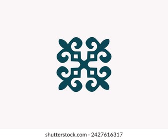 Kazakh national ornament. Vector ethnic isolated element on pale background. Asian floral abstract element of the national pattern.