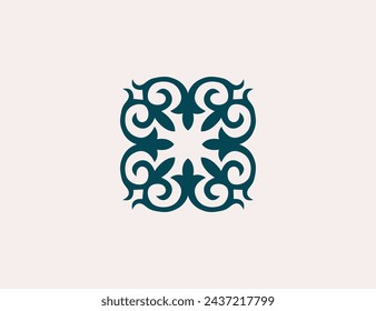 Kazakh national ornament. Vector ethnic isolated element on pale background. Asian floral abstract element of the national pattern
