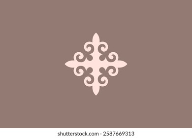 Kazakh national ornament. Vector ethnic isolated element on pale background. Asian floral abstract element of the national pattern