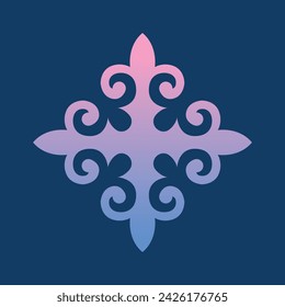 Kazakh national ornament. Vector modern isolated element on dark blue background. Asian floral abstract element of the national pattern.