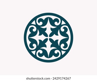 Kazakh national ornament. Vector modern isolated element on dark blue background. Asian floral abstract element of the national pattern.