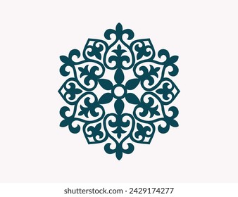 Kazakh national ornament. Vector modern isolated element on dark blue background. Asian floral abstract element of the national pattern.