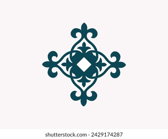 Kazakh national ornament. Vector modern isolated element on dark blue background. Asian floral abstract element of the national pattern.