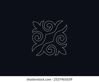 Kazakh national ornament. Vector modern isolated element on dark blue background. Asian floral abstract element of the national pattern.